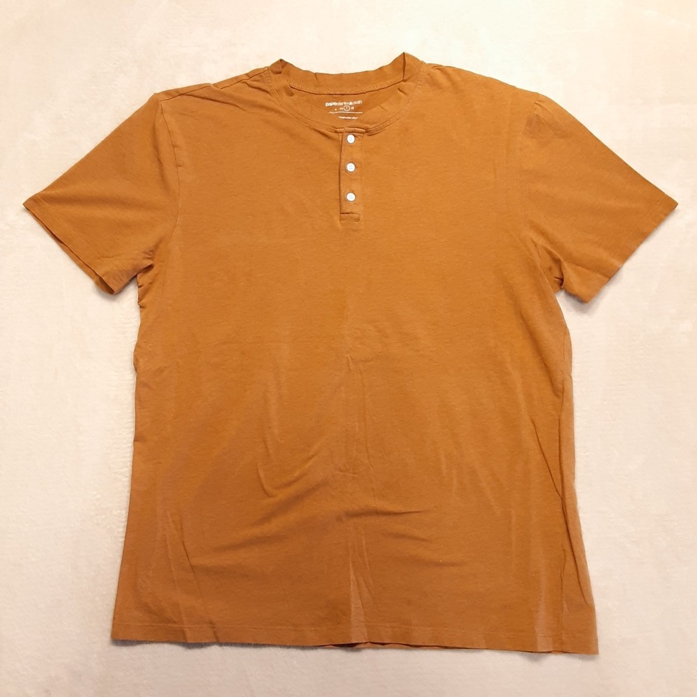 Paper Denim & Cloth Mens Henley T-Shirt Large Brown SS Crew Cotton Blend UPF50